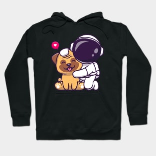 Cute Astronaut With Pug Dog Cartoon Hoodie